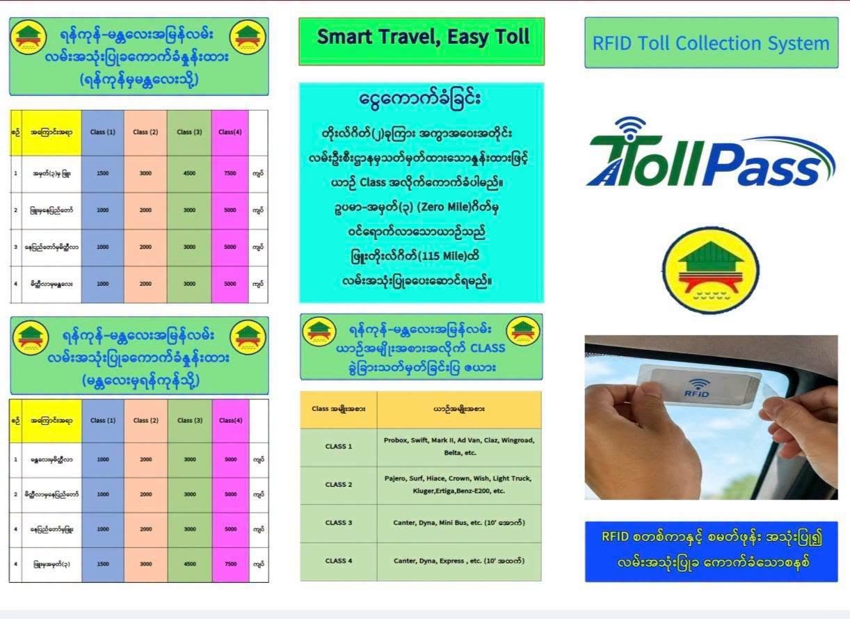 ရန်ကုန်-မန္တလေးအမြန်လမ်းမှာ Toll Pass RFID စနစ်ကို စက်တင်ဘာ (၁၇)ရက်ကနေ စတင်သုံးပြုမယ်