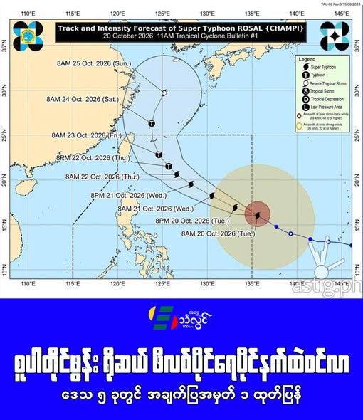 စူပါတိုင်ဖွန်း ရိုဆယ် ဖိလစ်ပိုင်ရေပိုင်နက်ထဲ ဝင်လာ၊ ဒေသ ၅ ခုတွင် အချက်ပြအမှတ် ၁ ထုတ်ပြန်